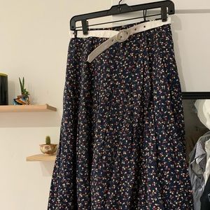 Vintage midi floral skirt with belt